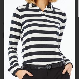 BELYN KEY Women's  Navy Blue Striped Shirt Long-Sleeve